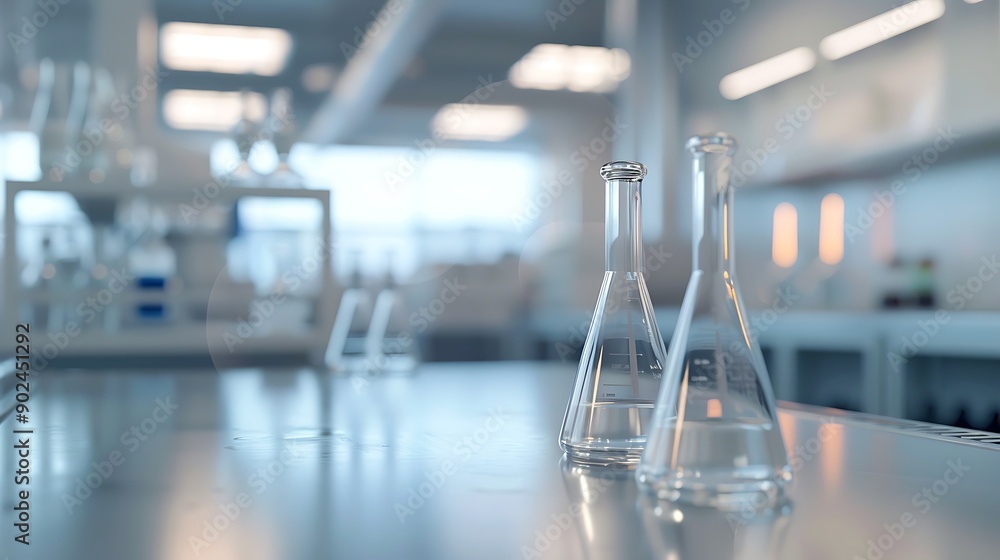 Laboratory Flasks on a Countertop