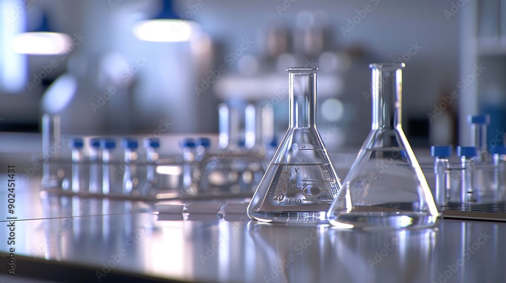 Laboratory Flasks on a Countertop Laboratory Flasks on a Countertop
