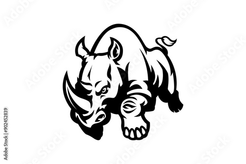 black and white rhino mascot illustration logo
