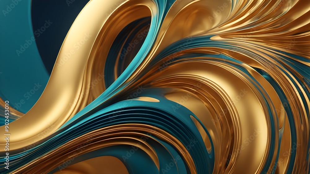Obraz premium A gold and blue abstract design with a lot of curves and swirls