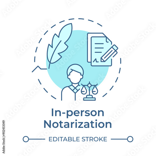 In person notarization soft blue concept icon. Signing document, notary services. Round shape line illustration. Abstract idea. Graphic design. Easy to use in infographic, presentation