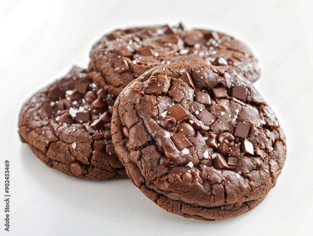 Elegant Double Chocolate Cookies on White Background, Rich and Sophisticated Treats Elegant Double Chocolate Cookies on White Background, Rich and Sophisticated Treats