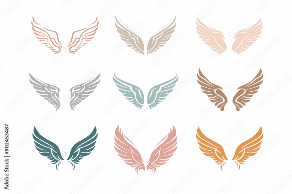Wings flat icon, angel wings emblem, bird feathers minimal silhouette, pigeon sign, spirituality symbol Wings flat icon, angel wings emblem, bird feathers minimal silhouette, pigeon sign, spirituality symbol