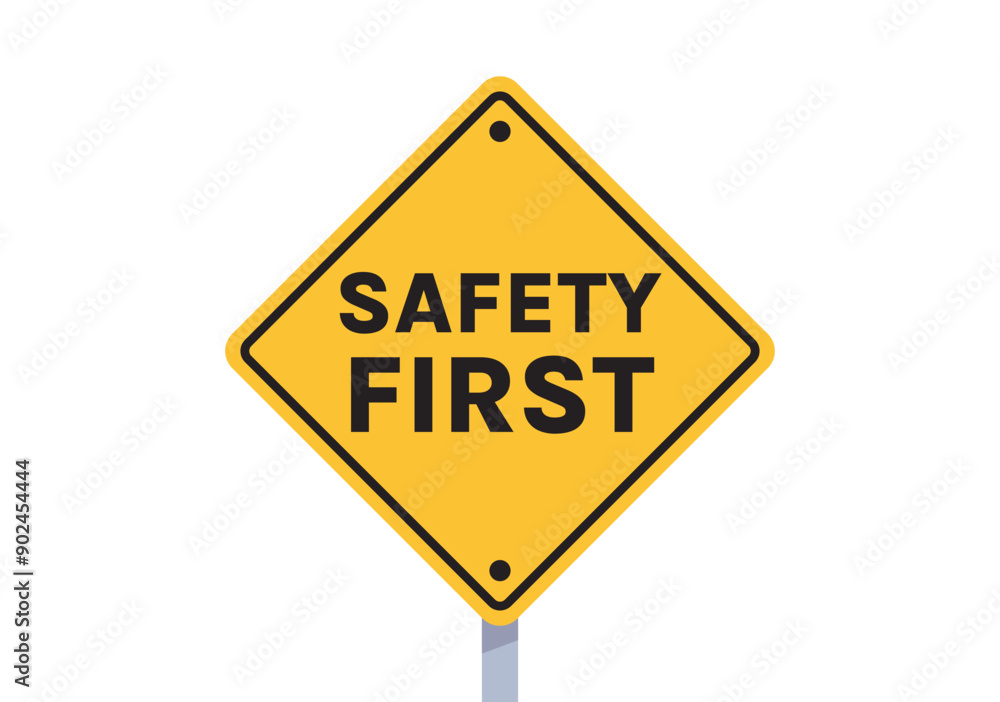 Safety first signboard and first sign, work, safety, caution work hazards, dangel surveillance flat vector illustration.
Safety first signboard and first sign, work, safety, caution work hazards, dangel surveillance flat vector illustration.