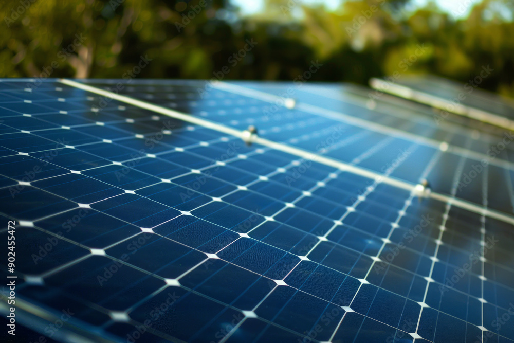 Solar panels on the roof close-up on a blurred background of trees. Alternative energy sources Solar panels on the roof close-up on a blurred background of trees. Alternative energy sources