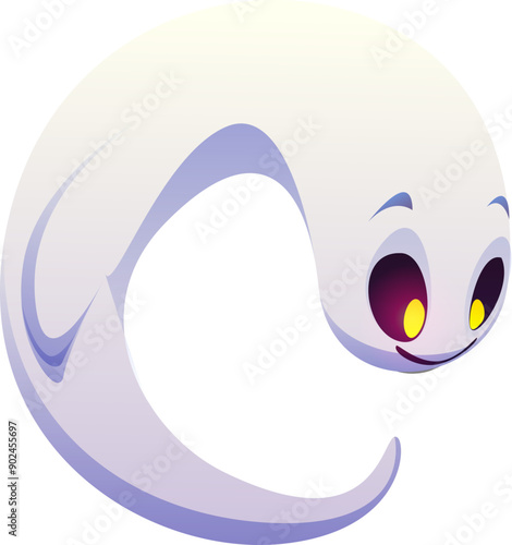 Letter C Halloween ghost font, scary typeface, horror evil type, spooky monster alphabet. Vector holiday kid abc character, cute yet eerie spook typography symbol with glowing eyes and curved shape