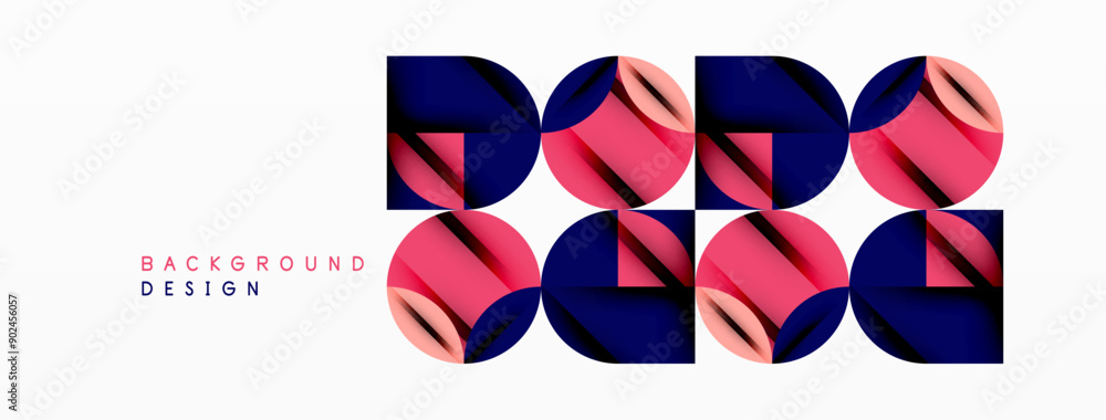 Fototapeta premium Circle, square and flower petal geometric background. Round shapes composition for wallpaper, banner, background or landing