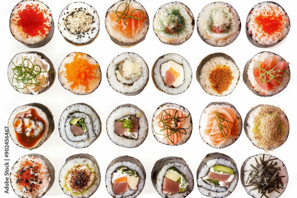 Sushi Big Set, Various Maki Sushi, Baked Norimaki, Kappamaki Rolles Collection with Salmon Sushi Big Set, Various Maki Sushi, Baked Norimaki, Kappamaki Rolles Collection with Salmon