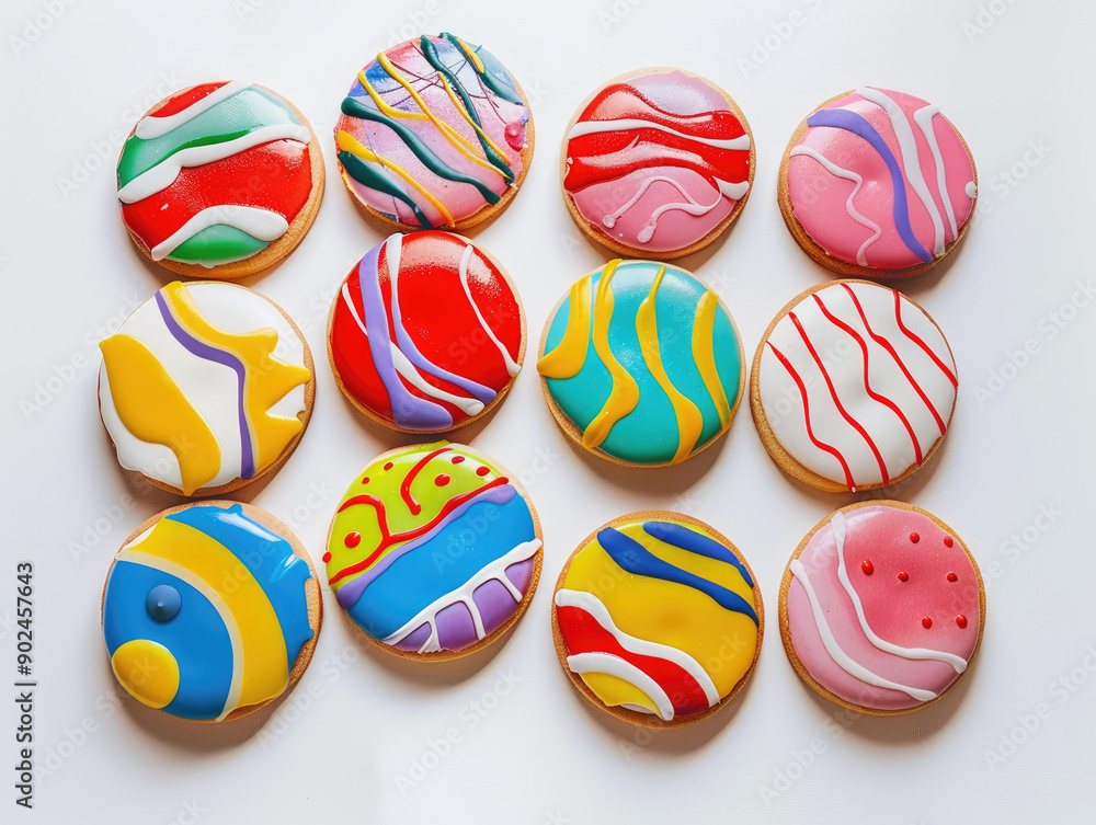 Artistic Filled Cookies on White Background, Vibrant and Delightful Treats Artistic Filled Cookies on White Background, Vibrant and Delightful Treats