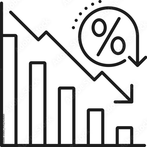 Economic crisis icon of economy depreciation and business downturn, vector line symbol. Banking investment recession, stock exchange trade fall and money value inflation icon of financial crisis