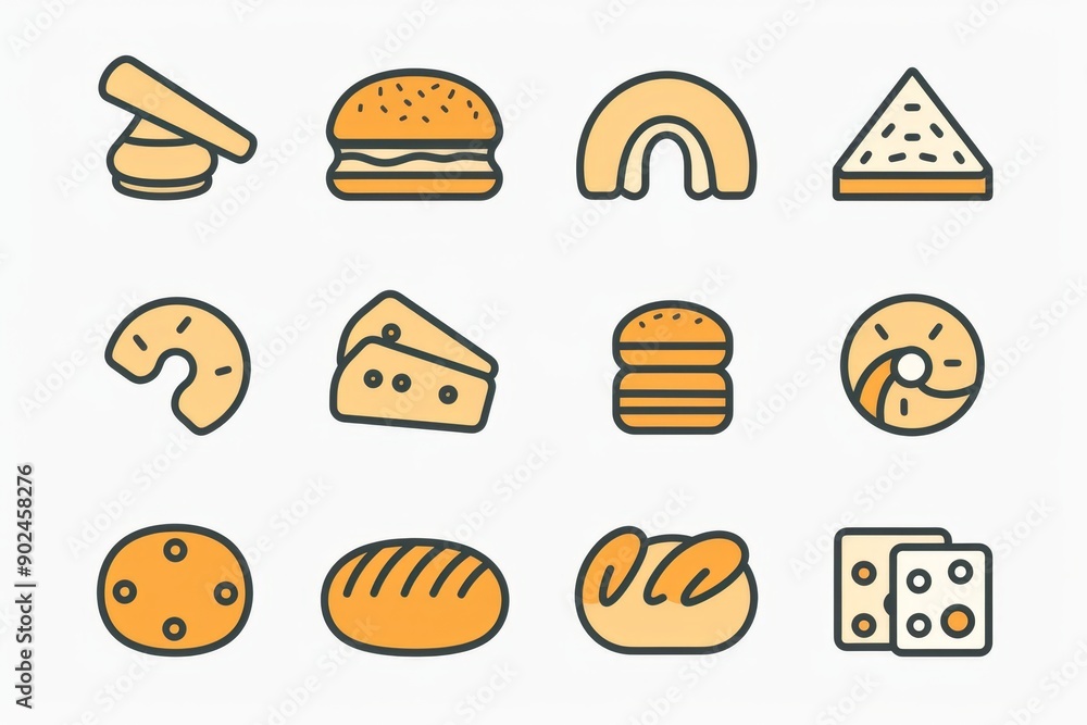 Bread loaves icon, bakery products set, flat minimal pastry collection, baked buns, baguettes symbols Bread loaves icon, bakery products set, flat minimal pastry collection, baked buns, baguettes symbols