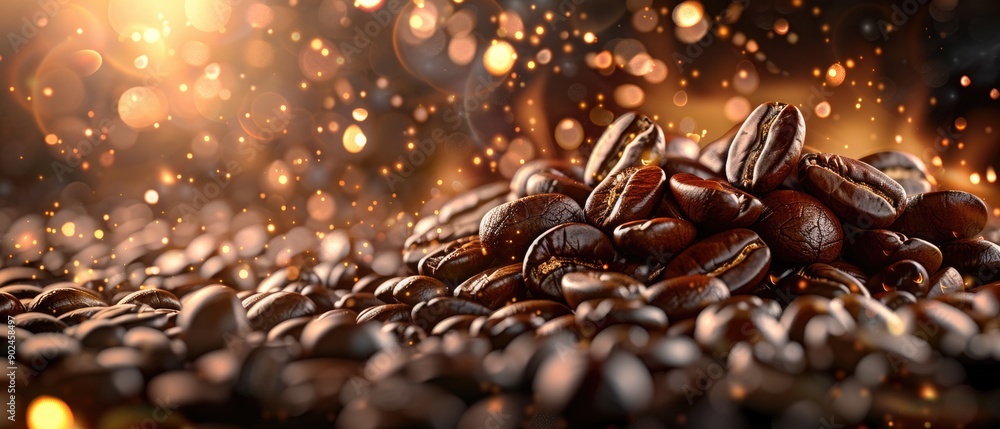 Roasted coffee beans on brown blurred background with bokeh effect. Stylish design for cover, banner. Roasted coffee beans on brown blurred background with bokeh effect. Stylish design for cover, banner.