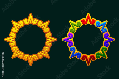 Maya frames. Aztec solar disk, sun symbol, and diadem, representing the Aztec sun. Empty APP frames for your games or slots