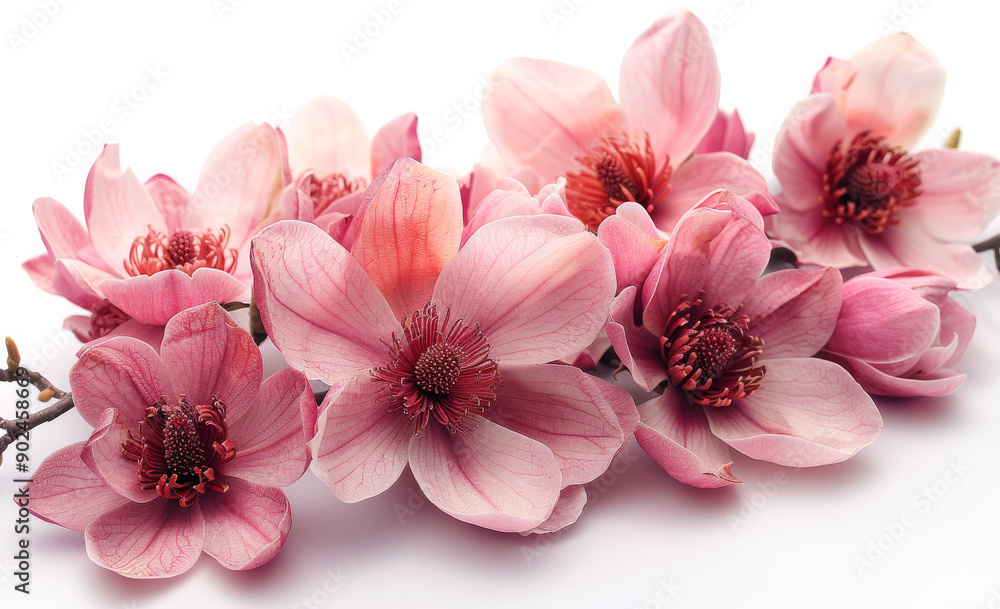 A bunch of pink flowers are arranged in a row. The flowers are large and have a vibrant color. A bunch of pink flowers are arranged in a row. The flowers are large and have a vibrant color.