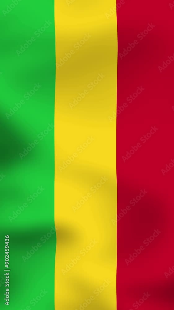 Vertical, portrait video waving national flag of Mali. Smooth animation with highly detailed, realistic animated background for social media, screens smartphone. Cloth motion, official colors. Vertical, portrait video waving national flag of Mali. Smooth animation with highly detailed, realistic animated background for social media, screens smartphone. Cloth motion, official colors.