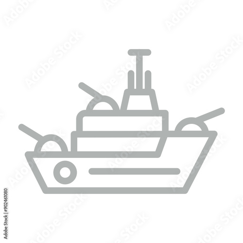 Warship Vector Line Grey Icon Design