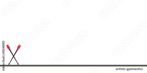 Crossed Gymnastics maces icons isolated. Vector banner template with Gymnastics mace and text space. Concept of Artistic Gymnastics for your web site design, app, UI. Colorful lines. EPS10.