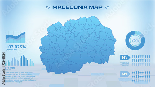 Blue Macedonia Map with States, Political Macedonia infographic map vector illustration