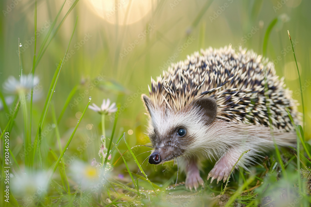 A Hedgehog in the Dewy Grass A Hedgehog in the Dewy Grass