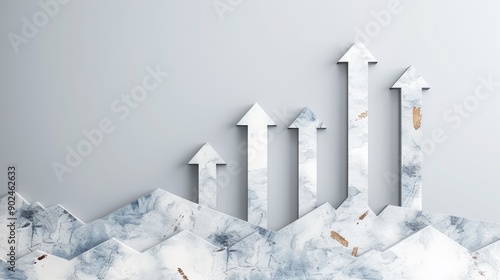 Silver arrows pointing upwards on a pile of white papers, symbolizing growth and success.