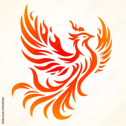 Phoenix. Vector illustration of fire bird in tattoo style. Logo for a sports team or fashionable clothes. Mythical symbol of freedom, rebirth and rising. Phoenix emblem in flames.