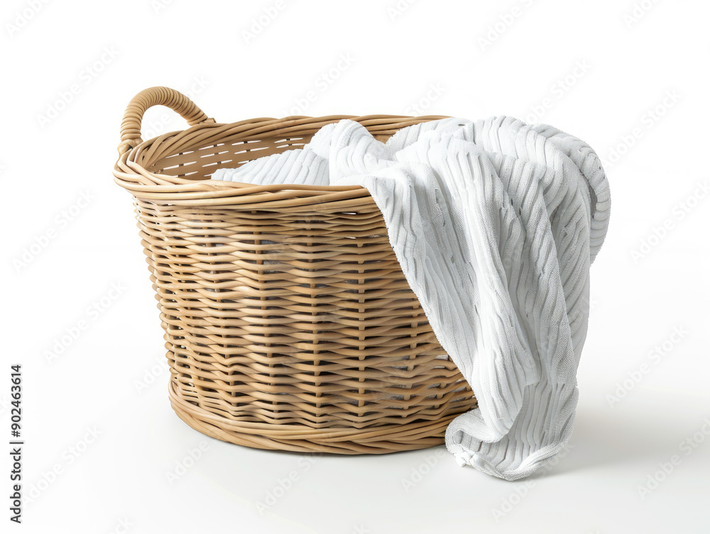 Obraz premium Elegant Laundry Basket on White Background, Stylish and Functional Design