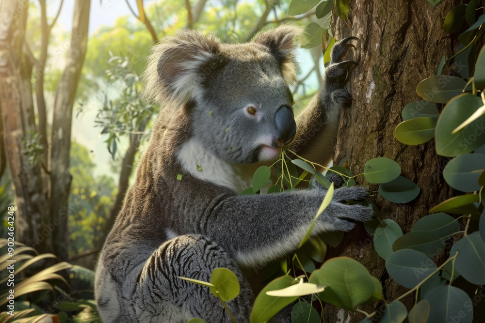 Obraz premium Koala Bear Eating Eucalyptus Leaves on a Tree