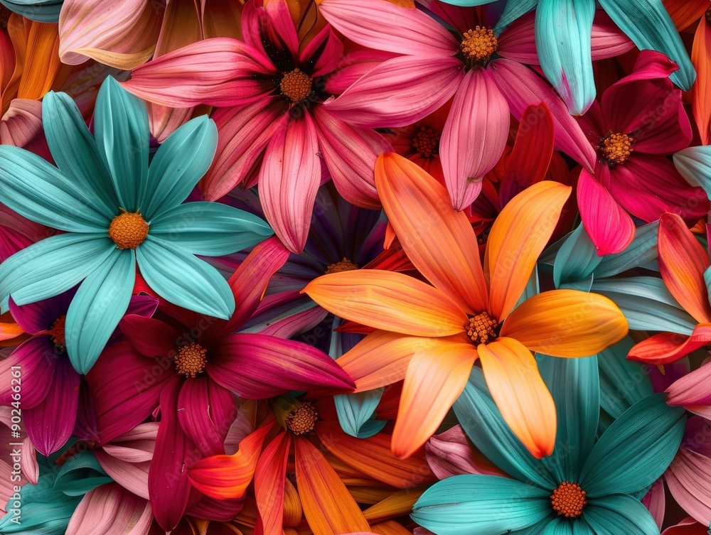 Fototapeta premium Vibrant red and yellow lilies burst into bloom, creating a stunning floral tapestry against a lush green garden backdrop