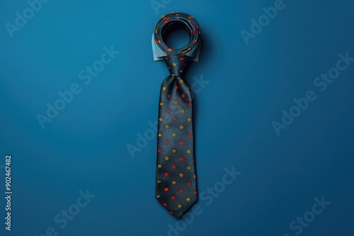 A colorful necktie with tiny dots on a bright blue background, ideal for illustrations or designs