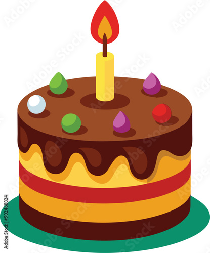 Birthday chocolate cake with colorful candle 