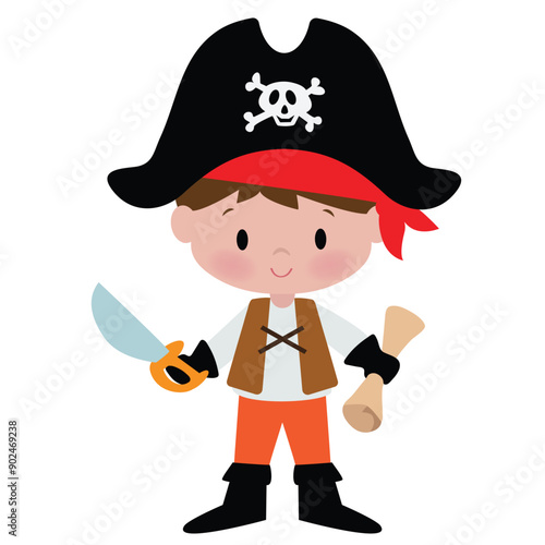 Funny pirate  captain boy  vector cartoon illustration
