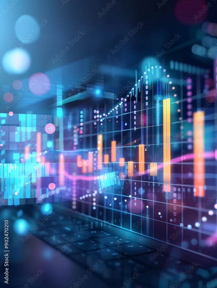 A high-tech digital background with a colorful analytics dashboard, promoting brand loyalty A high-tech digital background with a colorful analytics dashboard, promoting brand loyalty
