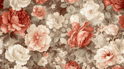 Vintage Floral Pattern Delicate Roses and Peonies AI Generative