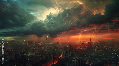 Cityscape Under a Dramatic Sky