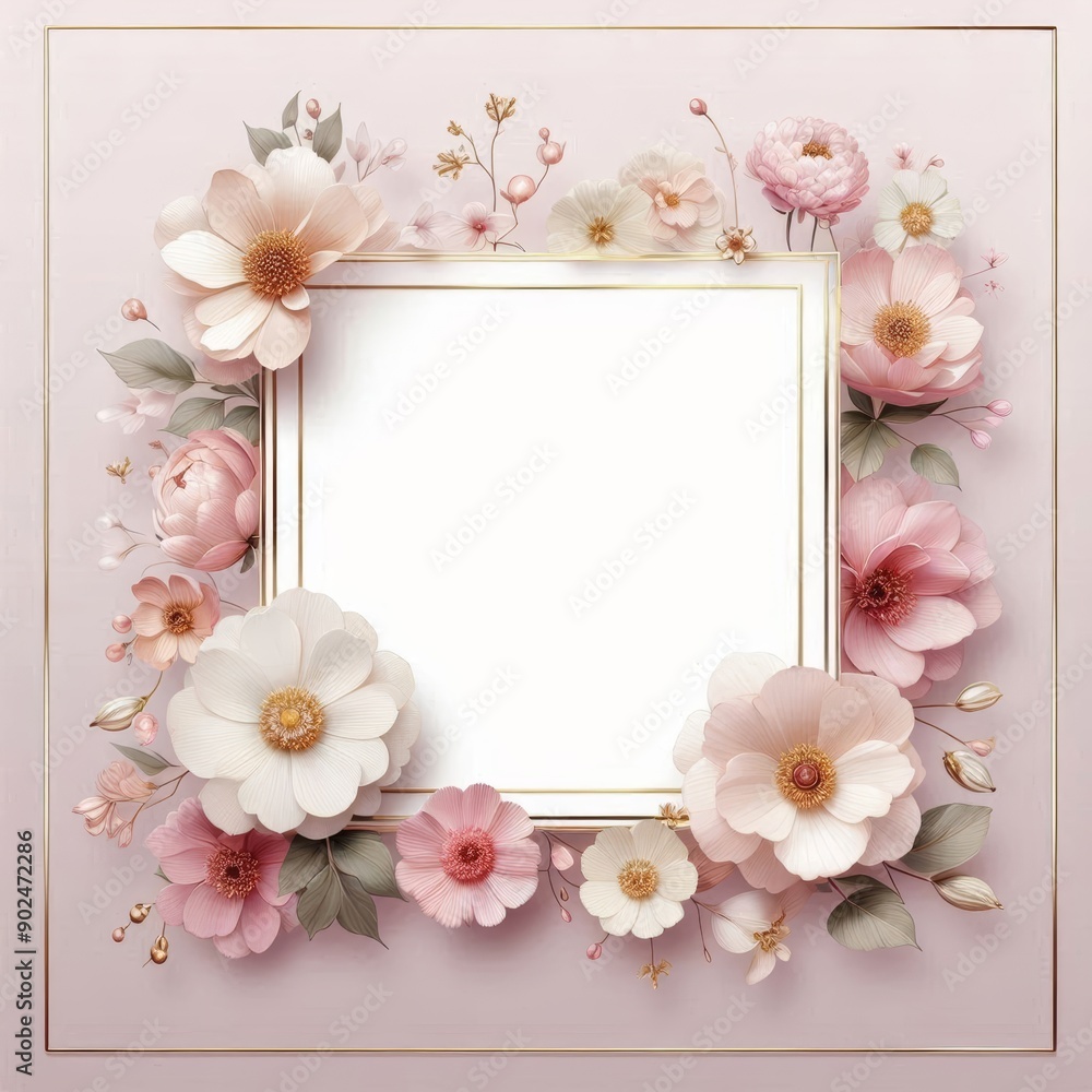 Beautiful floral frame with delicate pink and cream flowers, perfect for invitations or announcements. Beautiful floral frame with delicate pink and cream flowers, perfect for invitations or announcements.