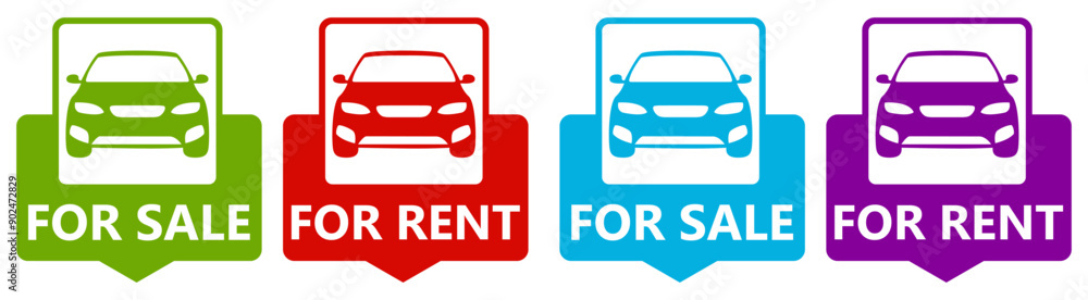 Obraz premium set car for sell and rent icon sign. Car dealership promotional symbol labels design vector illustration