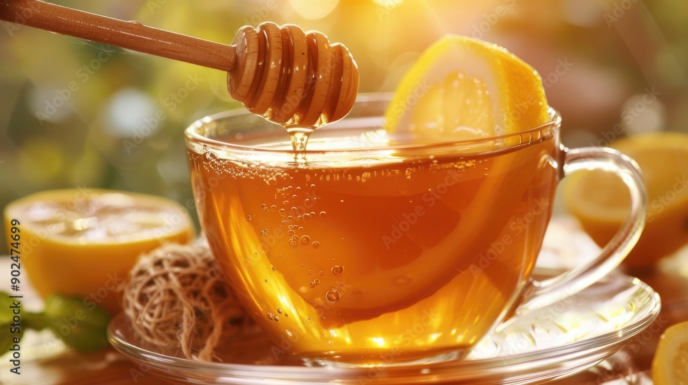 cup of tea with lemon and honey cup of tea with lemon and honey