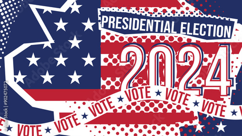 US Presidential Election 2024 background. American Election Banner with USA Flag. Vintage Poster of United States of America Election.