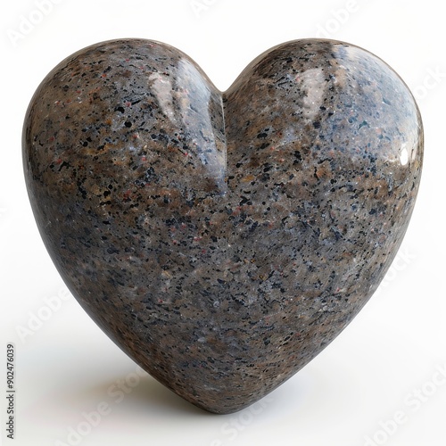 Stone Heart, Polished Granite Heart, Pebble Love Symbol 3d Imitation, White Background