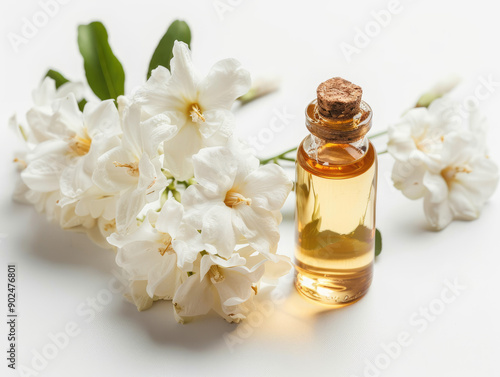 Sophisticated Jasmine Essential Oil on White Background, Exquisite Aroma