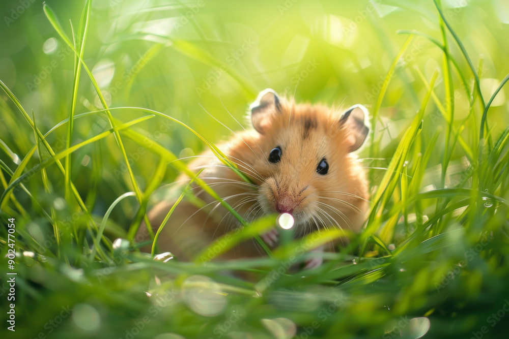 Golden Hamster Peeking from Tall Grass Golden Hamster Peeking from Tall Grass
