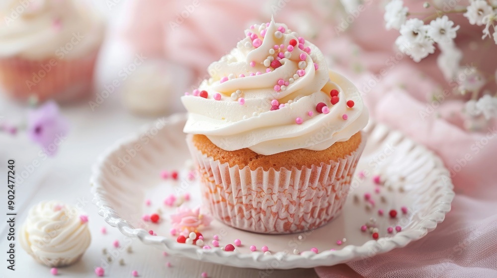 Delicious birthday cupcake on table on light background Delicious birthday cupcake on table on light background