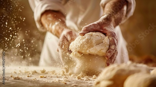 Wallpaper Mural A baker is making bread dough and it is very messy. The dough is being kneaded and the flour is flying everywhere Torontodigital.ca