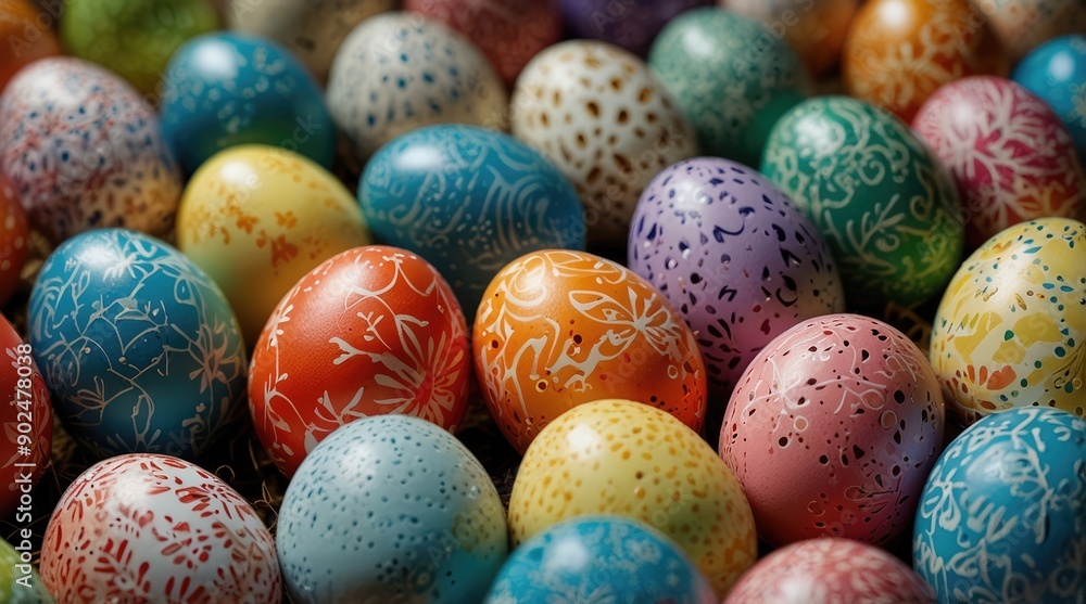 Colorful Easter eggs with intricate patterns and vibrant colors Colorful Easter eggs with intricate patterns and vibrant colors