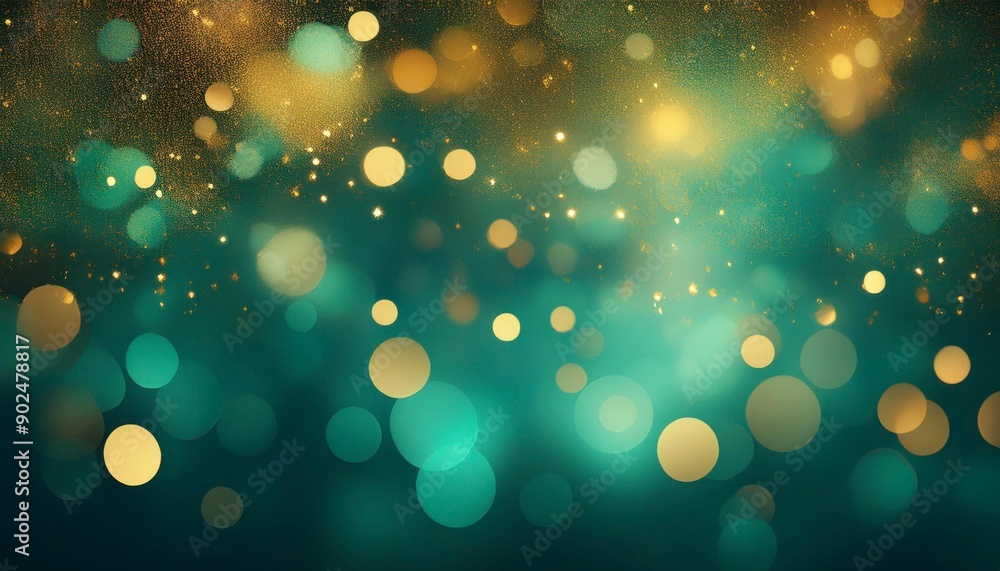 Teal blue and gold abstract glitter bokeh background. Holiday texture confetti celebration wallpaper. Generative image Teal blue and gold abstract glitter bokeh background. Holiday texture confetti celebration wallpaper. Generative image