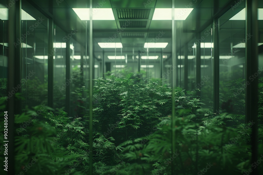 High Tech Indoor Farming Facility with LED Lighting Concept of Innovation Sustainability and Modern Agriculture High Tech Indoor Farming Facility with LED Lighting Concept of Innovation Sustainability and Modern Agriculture