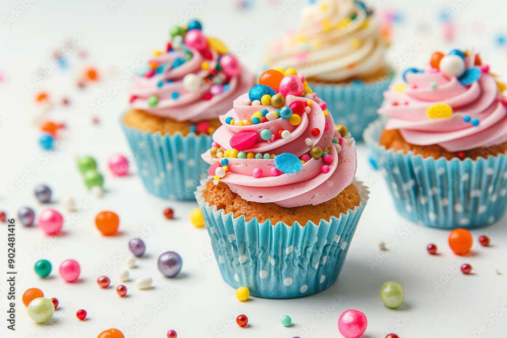 Themed Cupcakes with Sprinkles and Decorations Isolated on a White Background Themed Cupcakes with Sprinkles and Decorations Isolated on a White Background