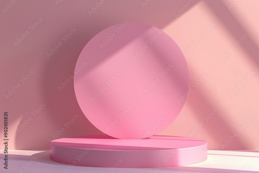 Pink Circle Single Podium Mockup in Sunlight with Soft Light Background Pink Circle Single Podium Mockup in Sunlight with Soft Light Background