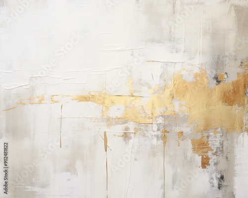 White and Gold Large Strokes of Paint, Fashionable art Design of an Abstract Painting on Canvas