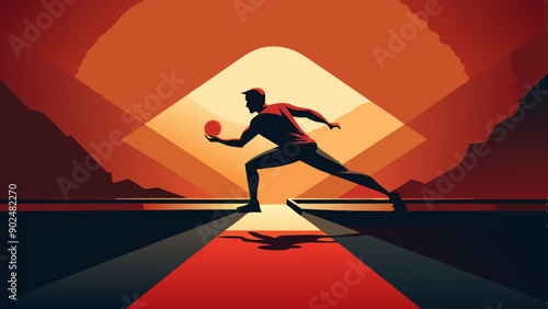 Dynamic Silhouette of Table Tennis Match Distressed Image